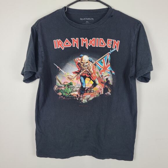Iron Maiden Mens M Black Graphic Band Tee Trooper Distressed Metal Grunge - Picture 1 of 4